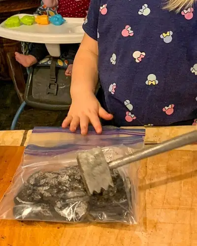 Crushing oreos with meat mallet