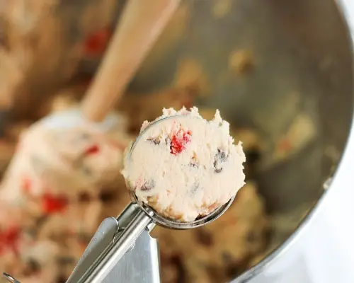 cherry chocolate chip cookie dough in scoop