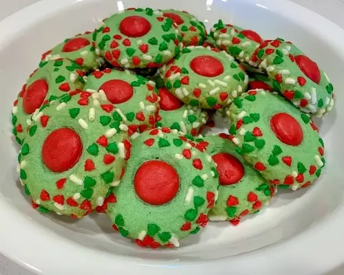 christmas thumbprint sprinkle cookies