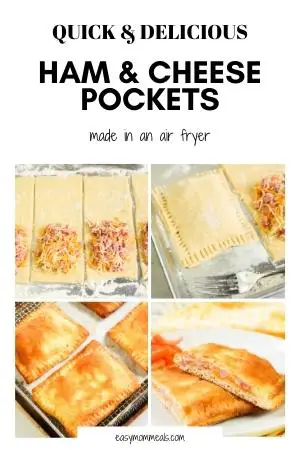 collage of 4 images of ham and cheese pockets being made
