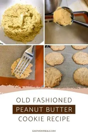 4 photo collage of peanut butter cookies being made.