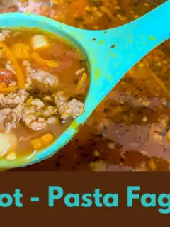 pasta fagioli soup with recipe title text