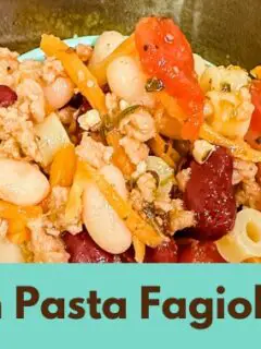 vegan pasta fagioli soup with title text